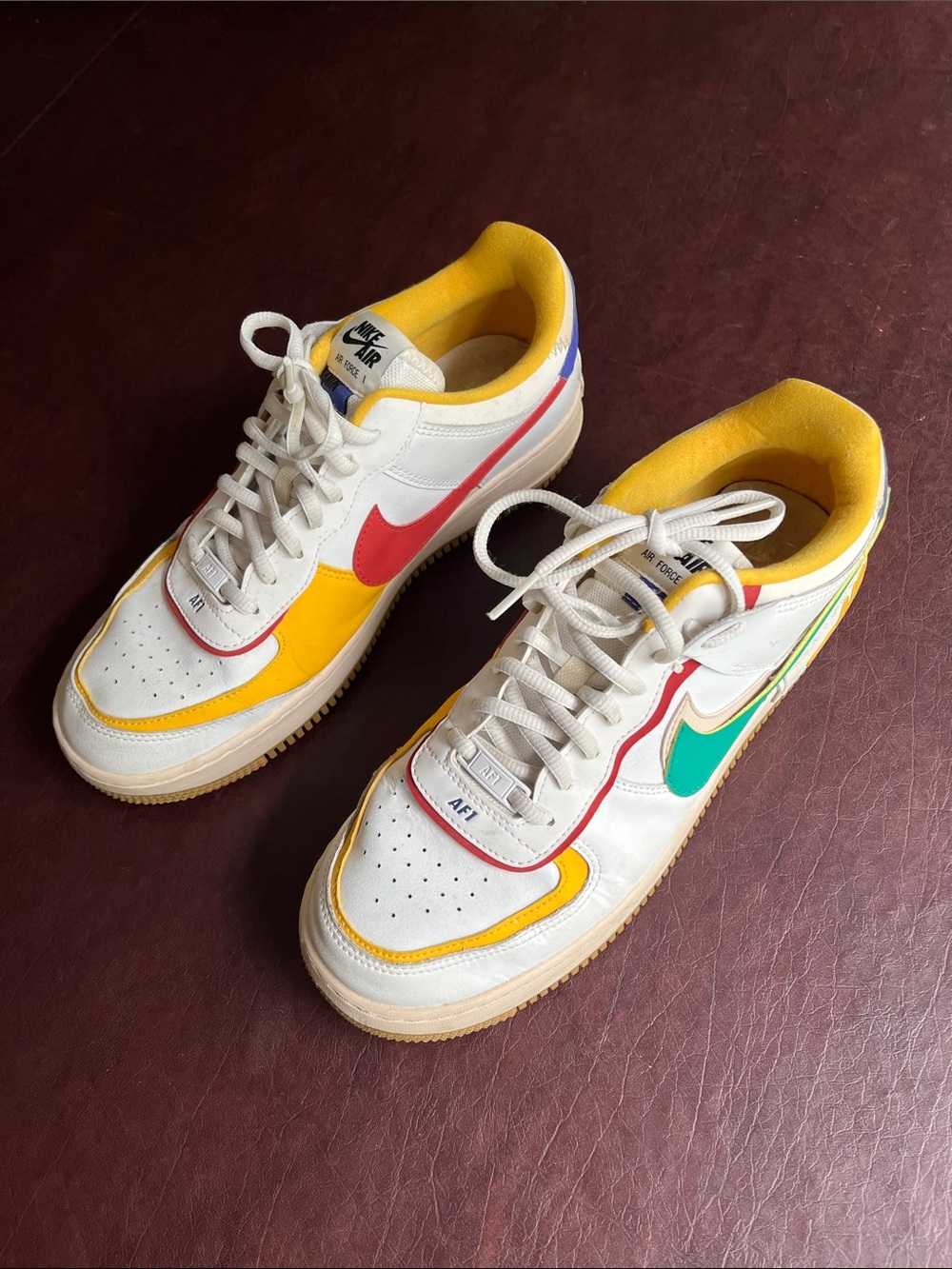 Women’s size 11 Nike Air Force 1 Shadow Multicolor sneakers white Red Green Blue